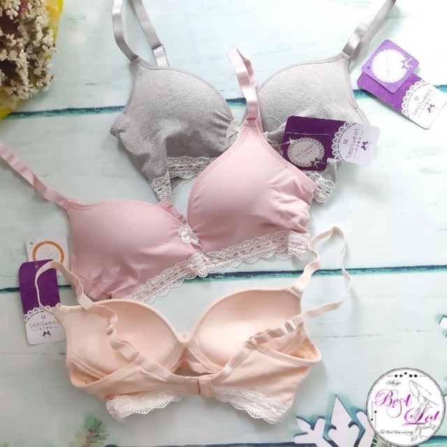 Áo lót Ngực không gọng Chân áo phối Ren xuất Nhật