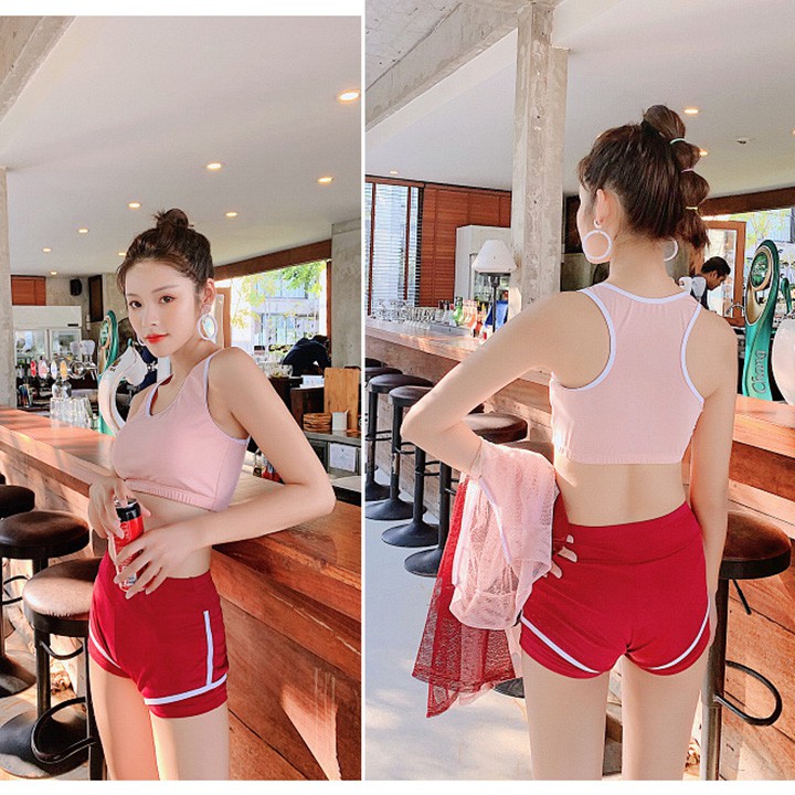 Bộ đồ bơi nữ áo lưới thể thao áo tắm bikini mùa hè đi biển - ảnh thật