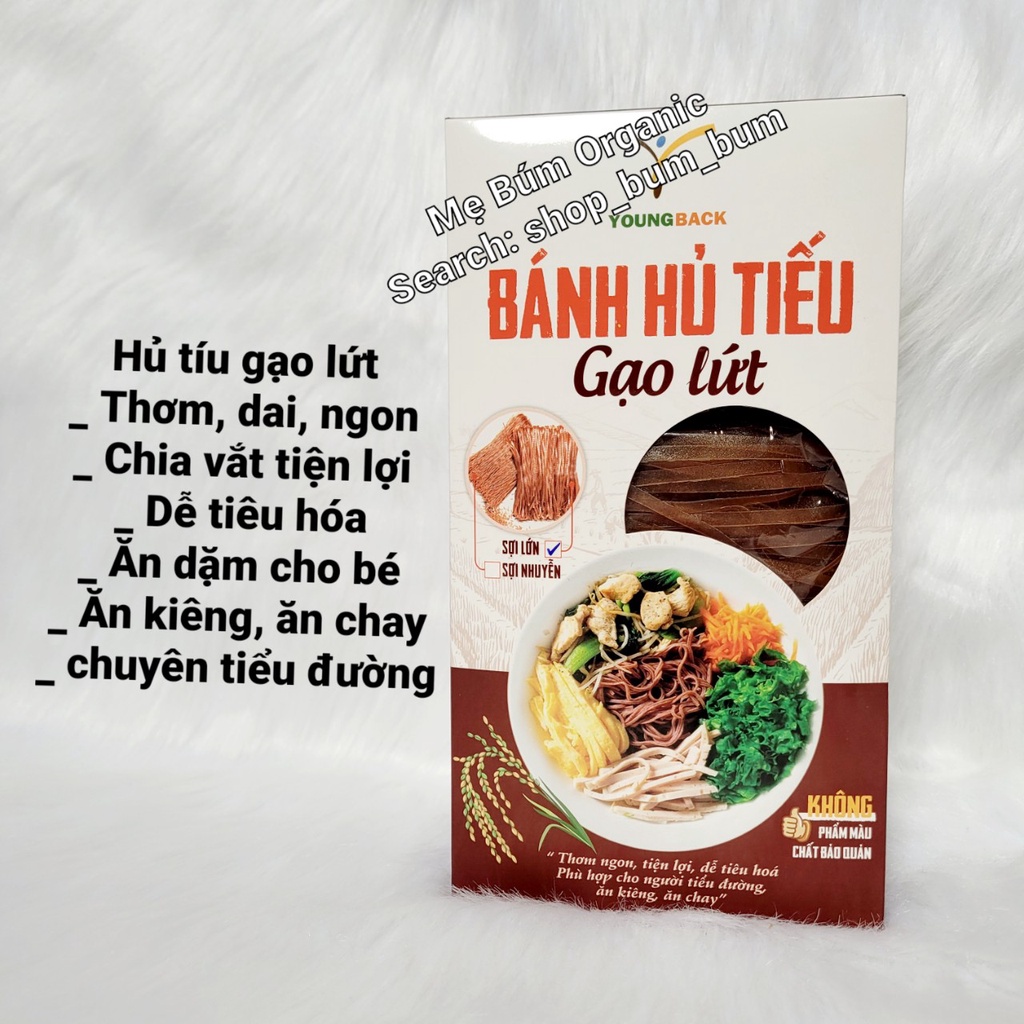 [HCM giao hỏa tốc] Hủ tíu gạo lứt sợi to-Phở gạo lứt thực dưỡng Youngback - Hộp 300g (6 vắt)-  cho ăn kiêng, tiểu đường