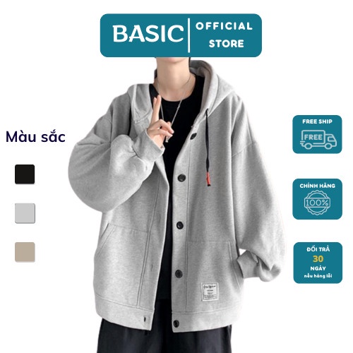 Áo Khoác Nỉ Bông Nam, Nữ Basic Unisex Nỉ From Rộng Màu Xám HDN 905