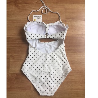 [Sẵn, y hình] Bikini liền, bikini 1 mảnh trắng chấm bi dễ thương