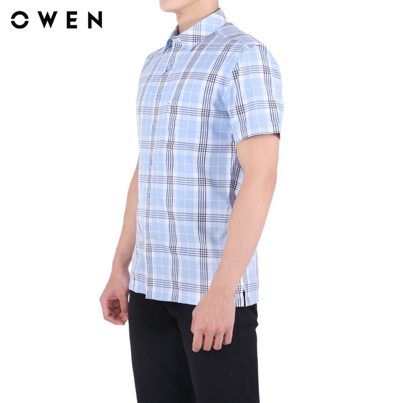 Áo sơ mi Ngắn tay Owen Lô hội Body Fit màu Xanh caro - BA22944NT