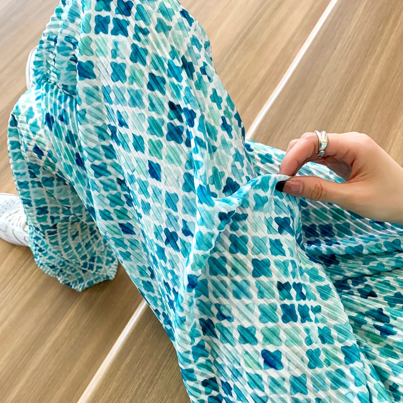 Quần dài ZHELIHANGFEI lưng cao ống rộng họa tiết hoa xinh xắn hợp thời trang