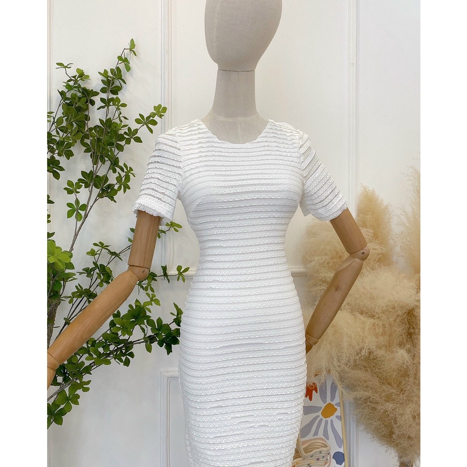 Đầm Jade dress DD34 ôm body tay ngắn ren thun cao cấp Cin House