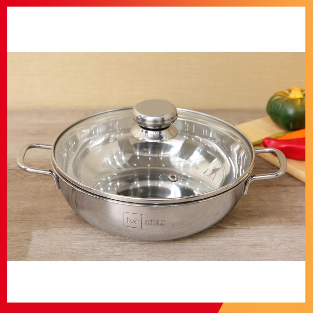 Nồi lẩu  inox 430 bếp từ 3 đáy Fivestar nắp kính