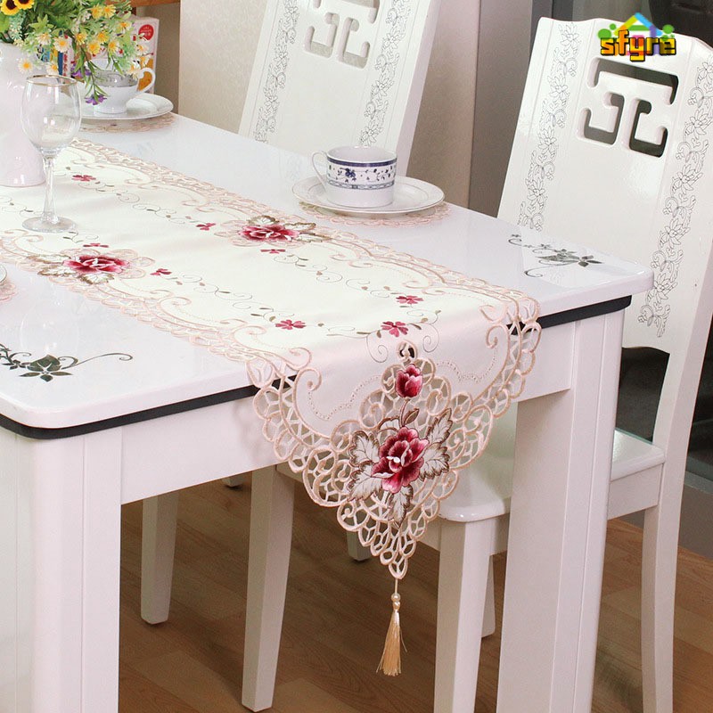 Sfyre Fashion Table Runner Embroidered Floral Lace TV Cabinet Dust Proof Covers For Home Party Wedding Tables Flag Decoration