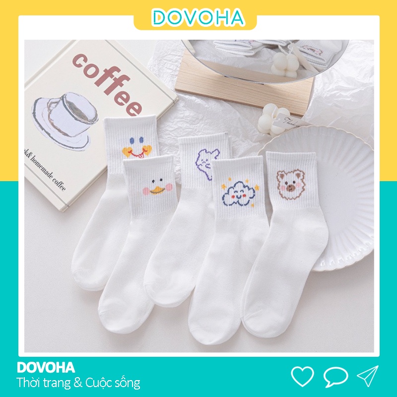 Tất vớ cổ cao nữ trắng hình thú cute Hàn Quốc cotton dày đẹp dễ thương DOVOHA T04