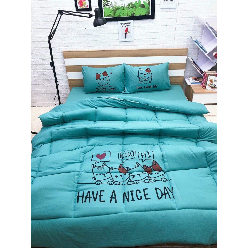 Bộ chăn ga gối đũi cao cấp mềm mịn chất liệu vải cotton