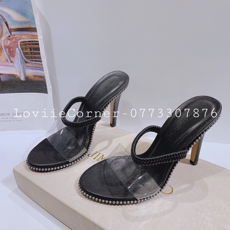 LOVIIECORNER - GIÀY SANDAL CAO GÓT 9 PHÂN QUAI TRONG  VIỀN BI- SANDAL CAO GÓT 9P QUAI TRONG MŨI TRÒN G191236