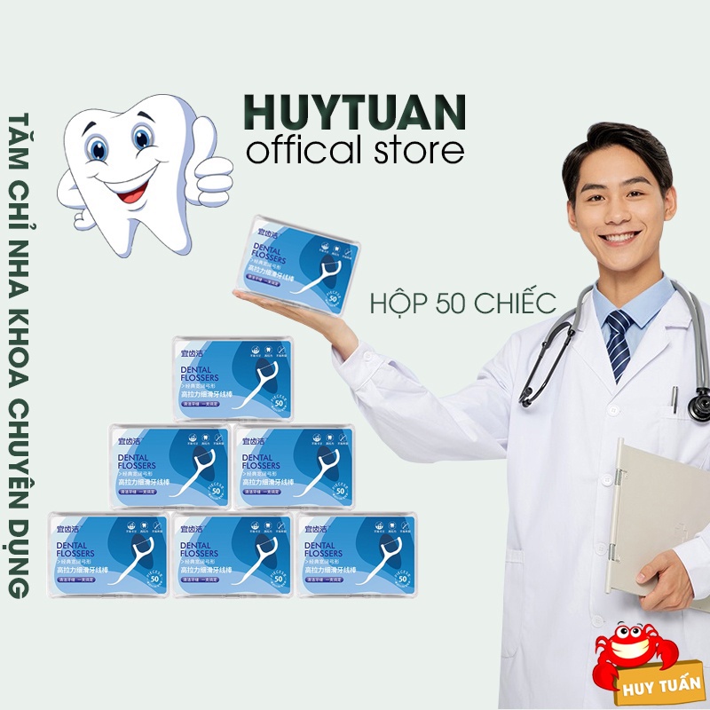 Tăm Chỉ Nha Khoa Tiệt Trùng Hộp 50 Cây - Tăm Nha Khoa Vệ Sinh Kẽ Răng Chân Nướu Chuyên Dụng (Tnk50)