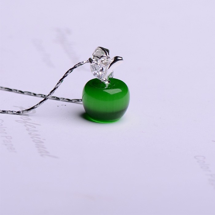 vòng cổ Bạc 925 Mặt Hình Quả Táo Đính Đá Thời Trang Hàn Quốc Cho Nữ