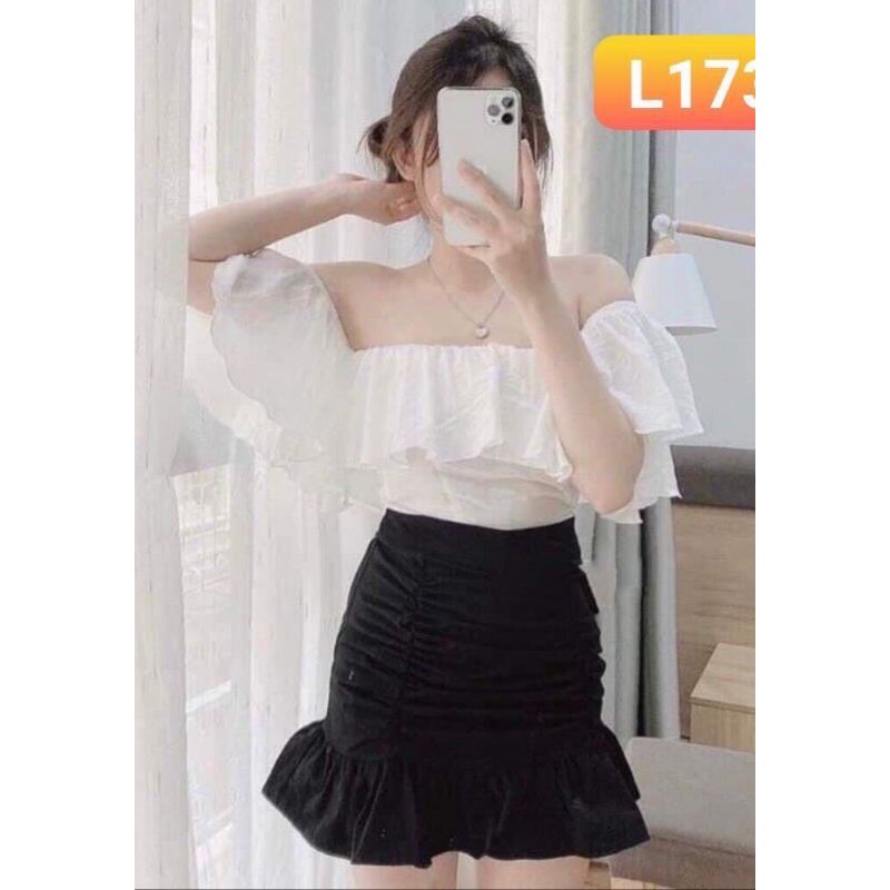 Áo trễ vai và chân váy nhún, set đồ nữ cá tính TIK TOK STORE | BigBuy360 - bigbuy360.vn