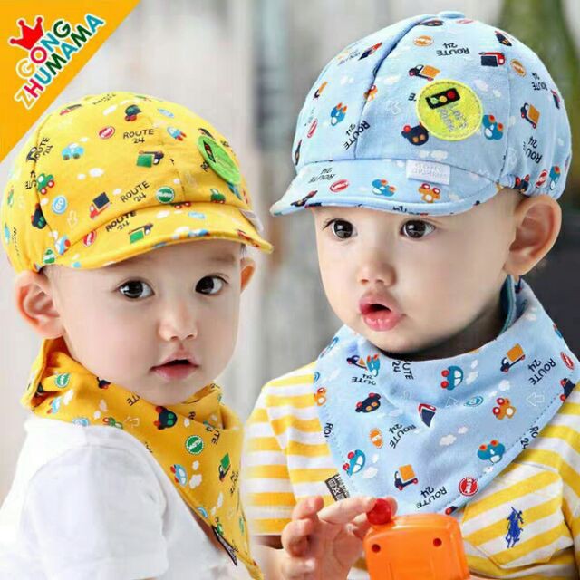 [siêu sale] Set mũ kèm khăn yếm siêu kute cho baby dưới 3 tuổi