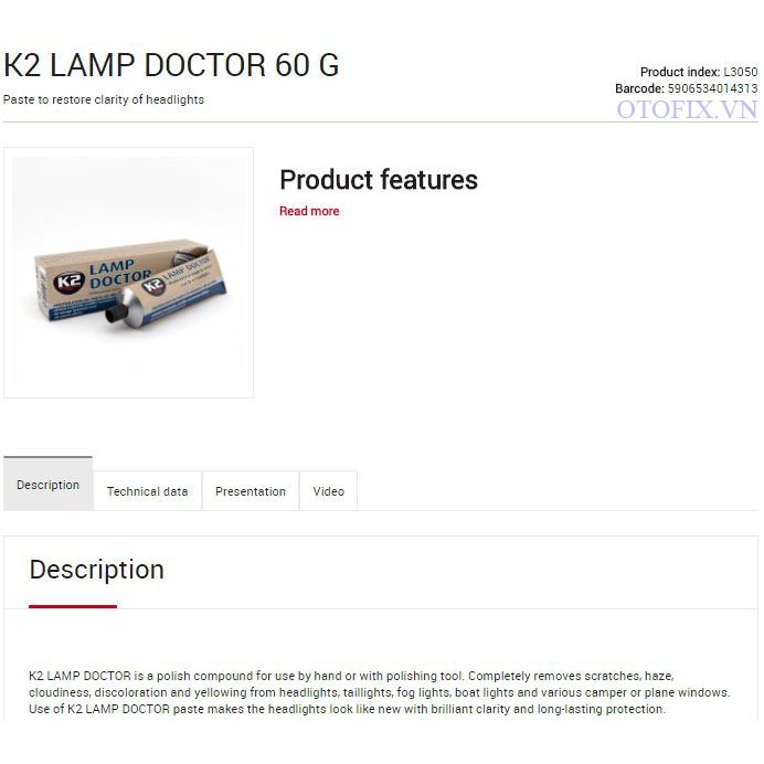 K2 Lamp Doctor - kem phục hồi độ sáng đèn pha ô tô