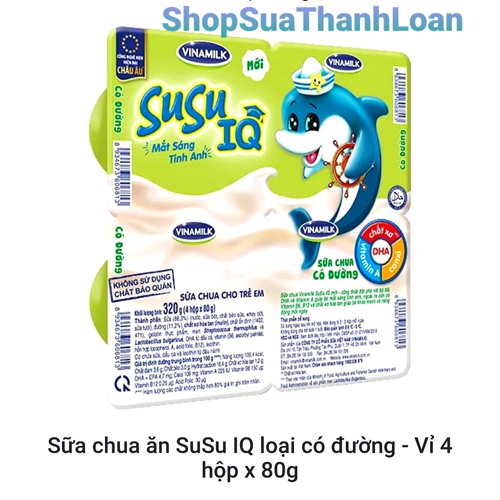 [GIAO HỎA TỐC] LỐC 4 HỘP SỮA CHUA ĂN SUSU IQ LOẠI CÓ ĐƯỜNG 80G