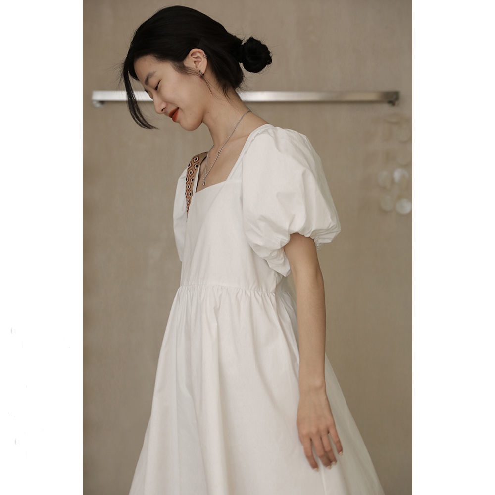 Đầm Dài Tay Phồng Cổ Vuông Quyến Rũ Thời Trang Mùa Hè Phong Cách Retro Mới 2022 Dành Cho Nữ