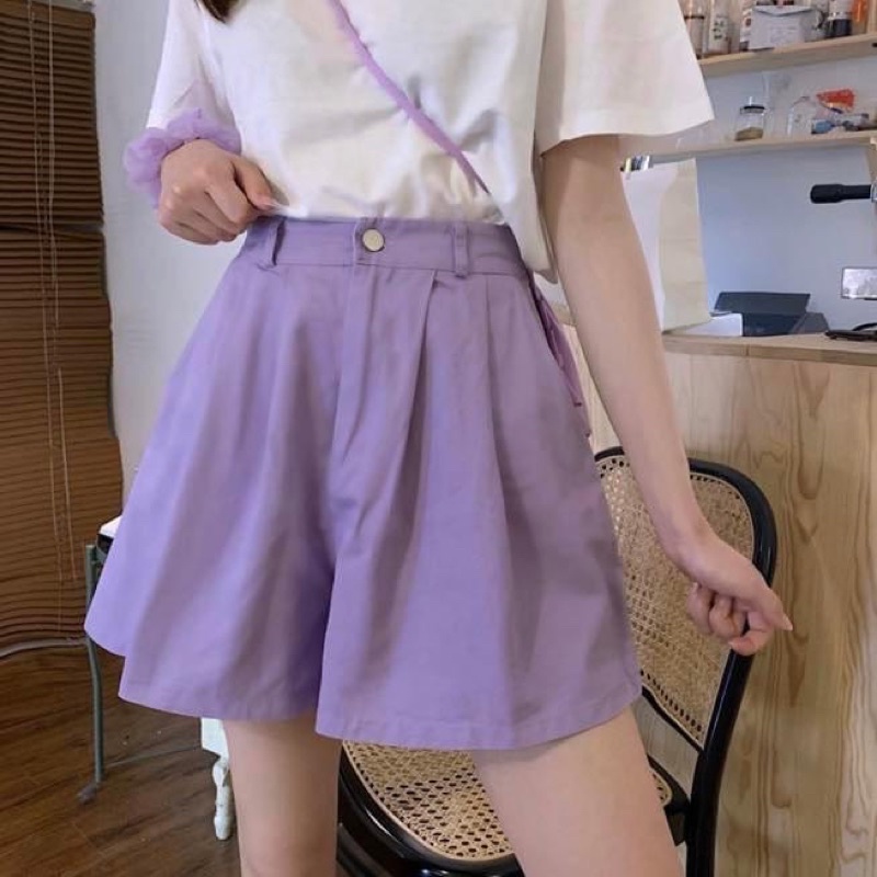 Quần short tây ngắn nữ trơn lưng cao ống suông rộng - Order taobao quảng châu