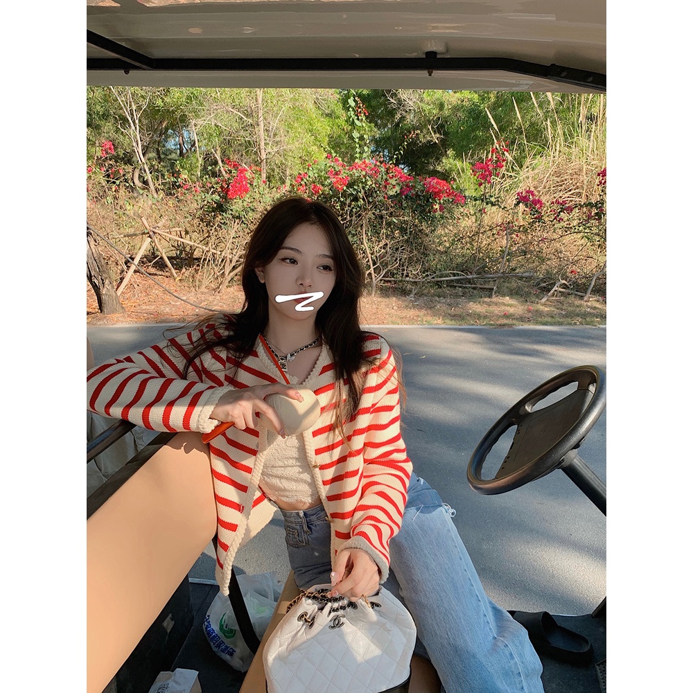Áo khoác cardigan dệt kim NZN cổ tròn kẻ sọc caro 4 màu lựa chọn phong cách Hàn Quốc thời trang cho nữ