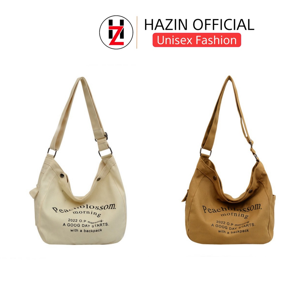 Túi đeo vai Hazin sức chứa lớn chất vải canvas cao cấp túi đeo chéo Morning phong cách retro Hàn Quốc dành cho học sinh