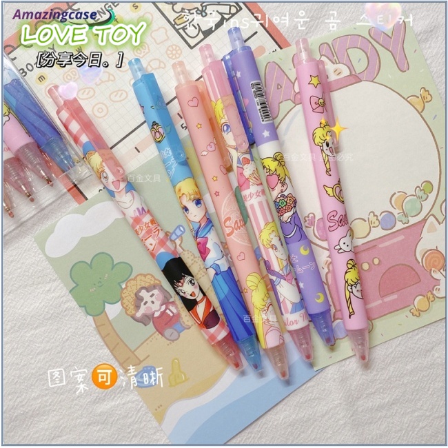 Set 6 Bút Mực Gel Hình Thủy Thủ Mặt Trăng Màu Đen Dễ Thương Cho Học Sinh
