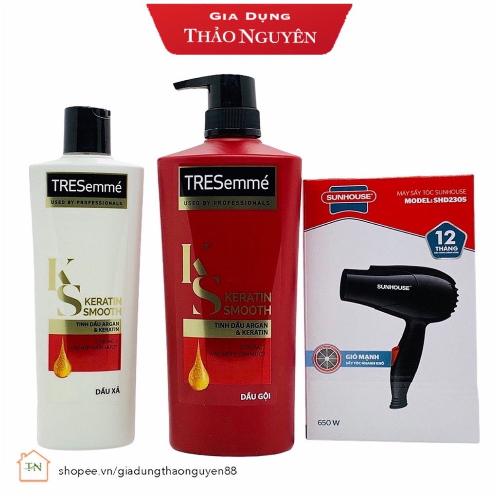 Combo Dầu gội đầu 640g và Dầu xả 340g TRESemmé Keratin Smooth vào nếp suôn mượt (Tặng máy sấy tóc)
