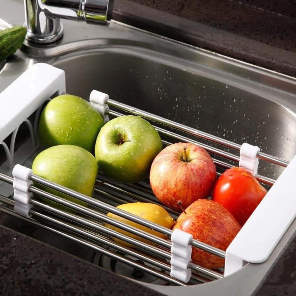 Rổ gác bồn rửa chén bát inox điều chỉnh được kích thước | Giá gác bồn rửa inox