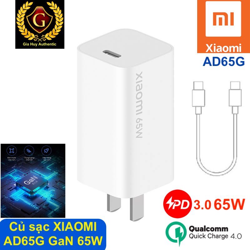Củ sạc nhanh XIAOMI AD65G GaN 65W 01 USB-C PD & QC 4.0, kèm sẵn cáp C to C 100W