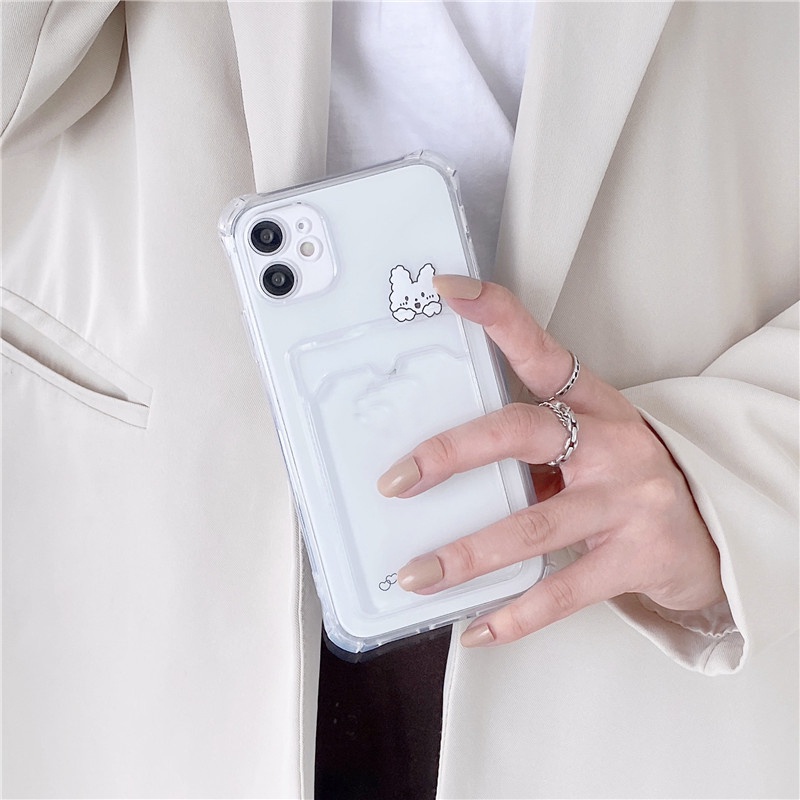 Ốp Điện Thoại TPU Mềm Dạng Ví Hình Gấu/Thỏ Hoạt Hình Có Ngăn Đựng Thẻ Cho Iphone 7 8 Plus X XR XS MAX 13 12 Pro 11
