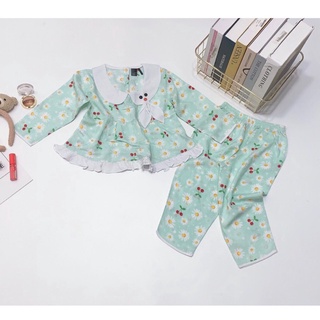 [VNXK] Đồ bộ tole lanh cho bé gái, quần áo trẻ em tay dài quần dài phối bèo trắng, tay thỏ xinh xắn 8-35kg