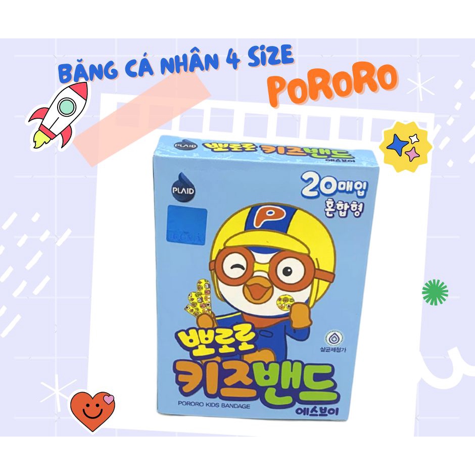 Băng Keo Cá Nhân Kids Band Young Chemical Vina 1 Hộp 4 Size 20 Miếng hình pororo đáng yêu cho bé