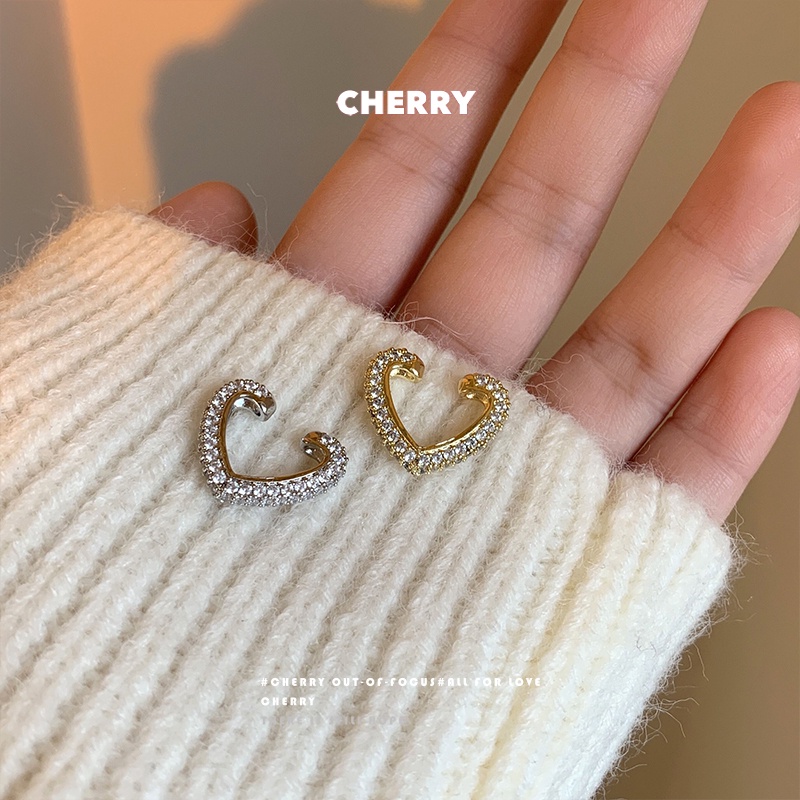 Khuyên Kẹp Vành Tai Hình Trái Tim Đính Đá zircon Phong Cách Hàn Quốc Tinh Tế Thời Trang Cao Cấp Cho Nữ