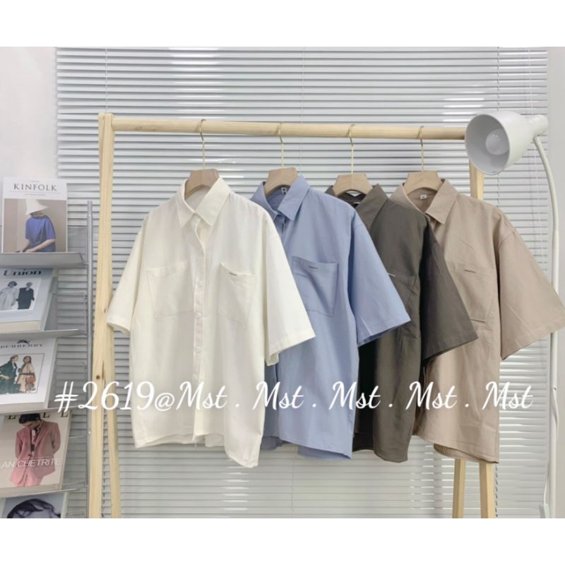 Áo sơ mi basic tay ngắn fom rộng chất thô mềm đẹp dày dặn trẻ trung-2619