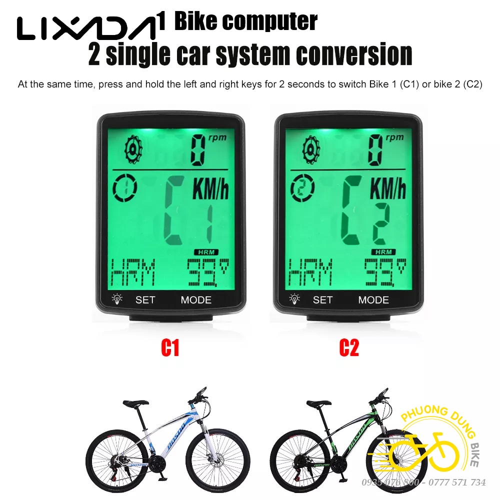 Đồng hồ đo tốc độ xe đạp không dây mặt to 2.8in có đèn nền LIXADA 3 chức năng