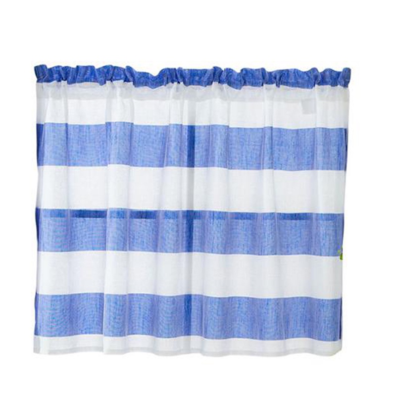 Cafe Kitchen Flight Wire Blue Gray Stripes Window Valance Sheer Voile Curtains