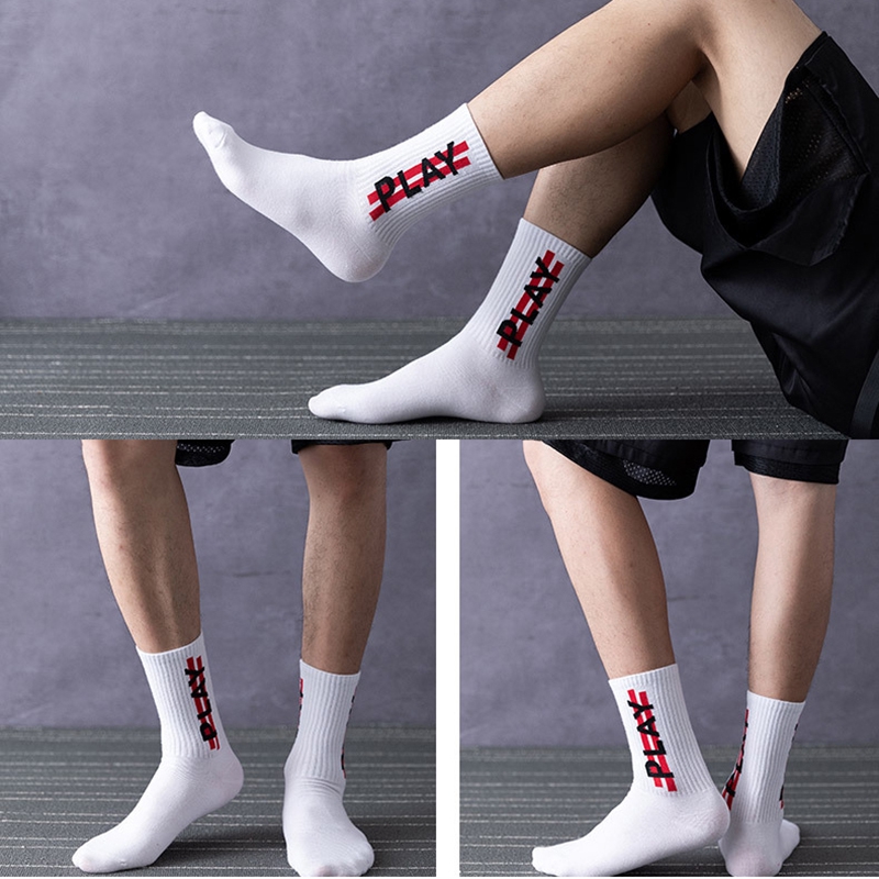 Tất bắp chân bằng cotton màu trơn họa tiết chữ cái phong cách hiphop đường phố Harajuku Nhật Bản cho nam