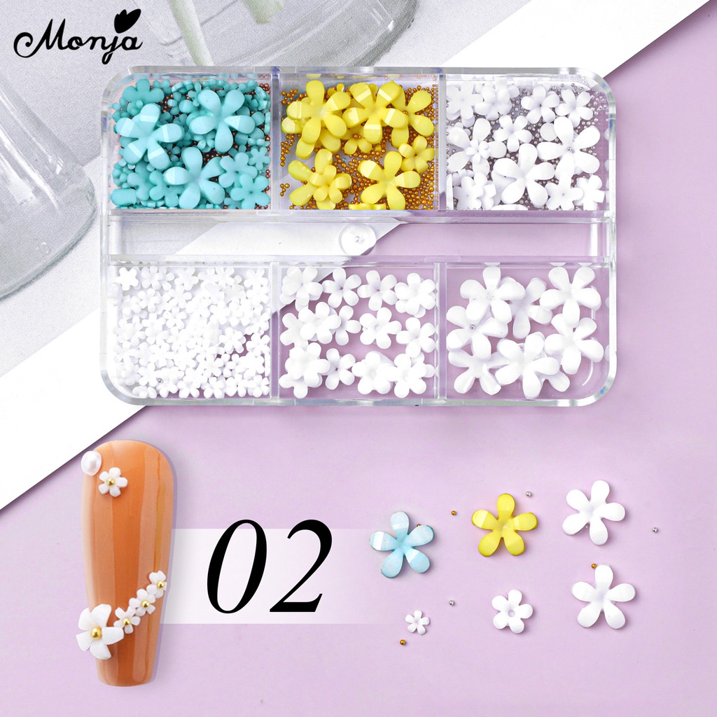 MONJA Hộp Phụ Kiện Trang Trí Móng Tay 6 Chi Tiết 3D Xinh Xắn