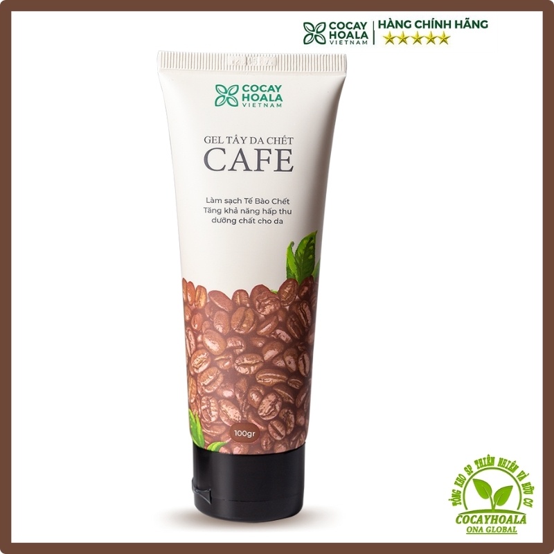 Tẩy da chết cafe, Tẩy tế bào chết cà phê COCAYHOALA, dưỡng da, mềm mịn, trắng sáng Tuýp 100g