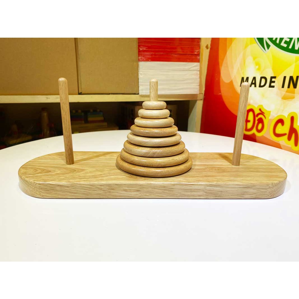 Đồ chơi tháp dời 8 vòng lớn 34cm | Tower of hanoi game trí tuệ chơi tại nhà hoặc trường học
