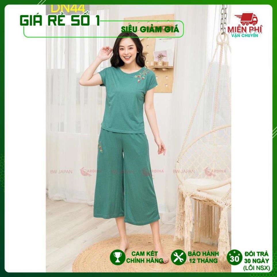 Đồ Bộ mặc nhà, bộ Đũi Lụa Lửng Cao Cấp Thêu Hoa chính hãng CARDINA, vải mềm mát mịn