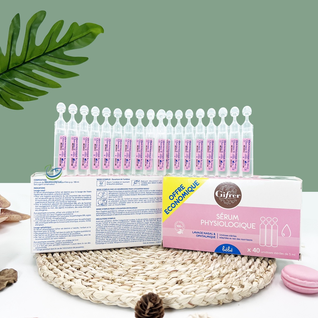 Nước muối sinh lý Pháp cho trẻ sơ sinh Gifrer chính hãng tép xanh tép vàng tép hồng vệ sinh hỗ trợ sổ nghẹt mũi 34010