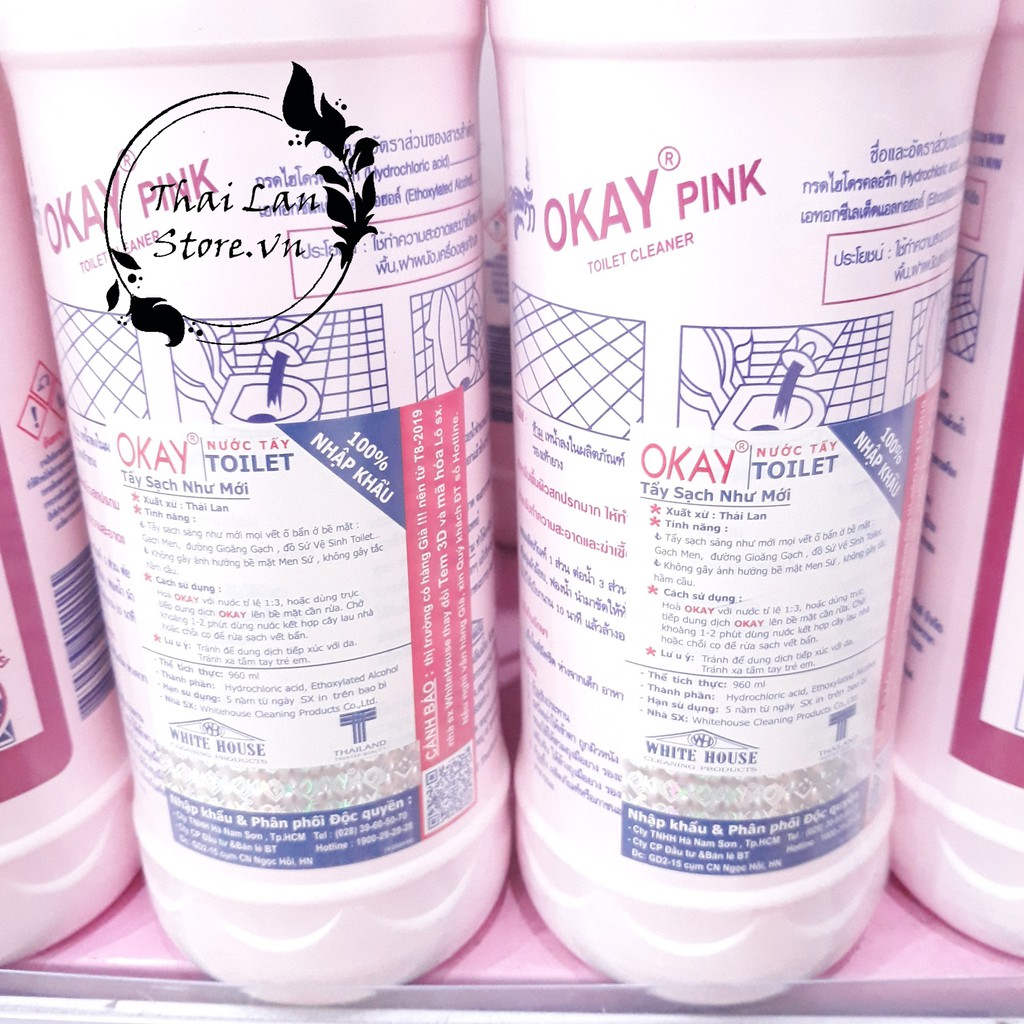 Nước tẩy rửa toilet bồn cầu OKAY PINK 960ml Thái Lan siêu sạch thơm lâu