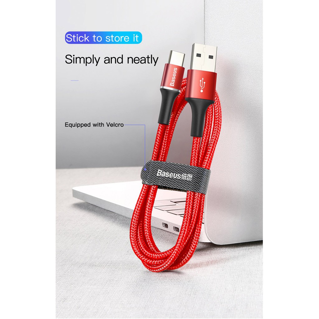 Cáp sạc nhanh Baseus Halo Data Type-C cho Samsung S8/9, Note 8/9, Huawei, Xiaomi -đỏ