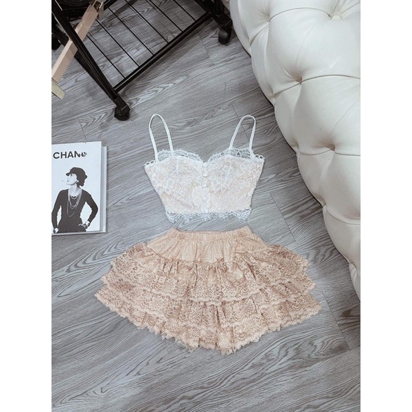 Set áo ren chân váy ren loại 1 ib màu shop