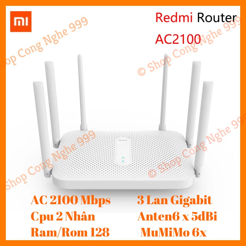 Bộ Phát Wifi XIAOMI Redmi Router AC2100 - Router Wifi Redmi AC2100 padavan 6 anten chịu tải cao có tiếng việt