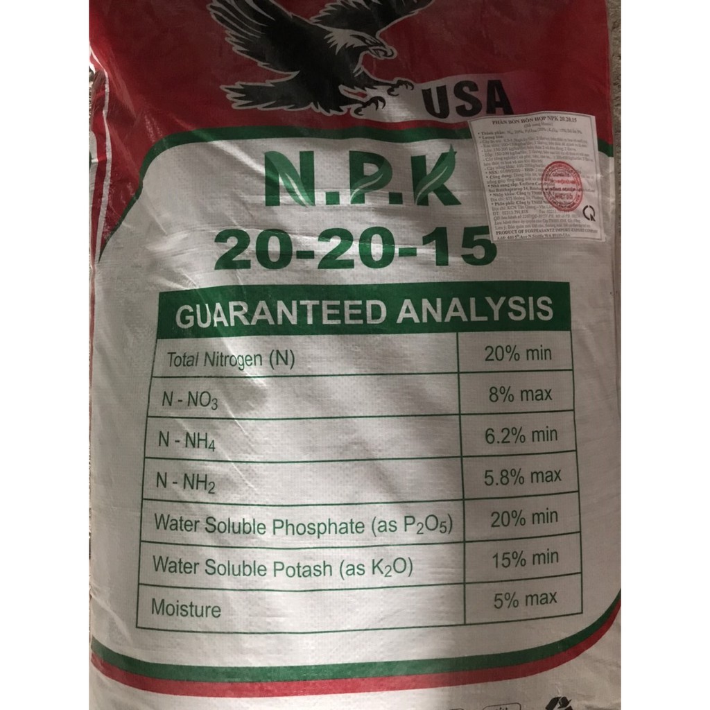 Phân bón NPK 20-20-15 + Humic (Nhập khẩu Mỹ) Túi 1kg