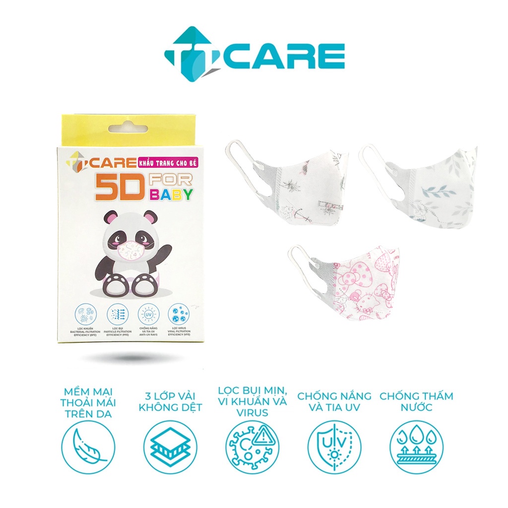 Hộp 10c Khẩu trang trẻ em 5D FOR BABY FAMAPRO (NAM ANH), bé từ 2-4 tuổi, quai thun