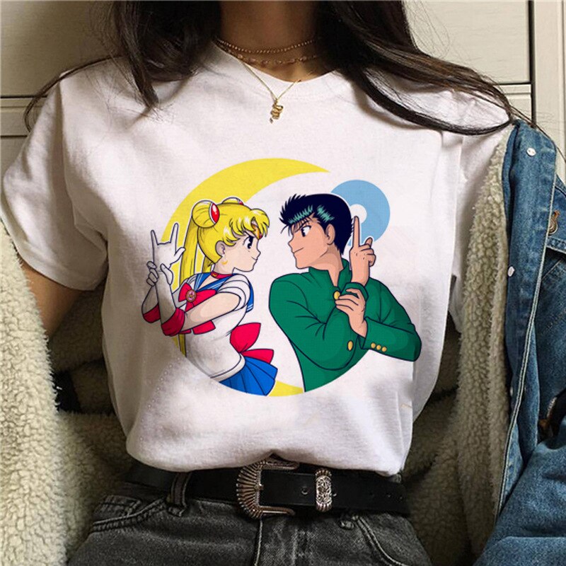 SAILOR MOON Áo Thun Nữ In Hình Thủy Thủ Mặt Trăng Phong Cách Harajuku 90s