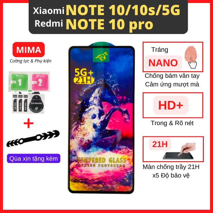 Kính cường lực Xiaomi Redmi Note 10/Note 10s/Note 10 5G/Note 10 Pro/Note 10 ProMax Full màn hình độ cứng 21H