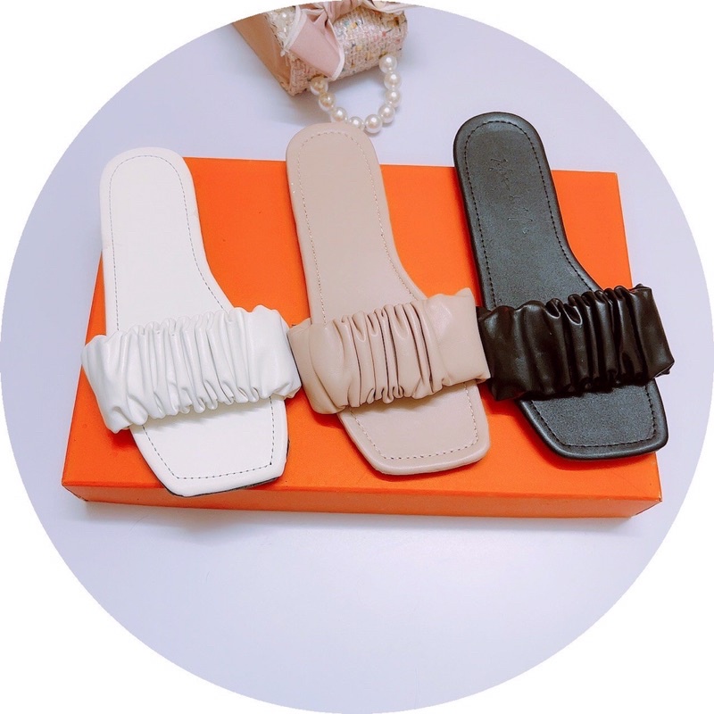 Bán Sỉ-Dép lê đế bệt quai ngang nhún da lì