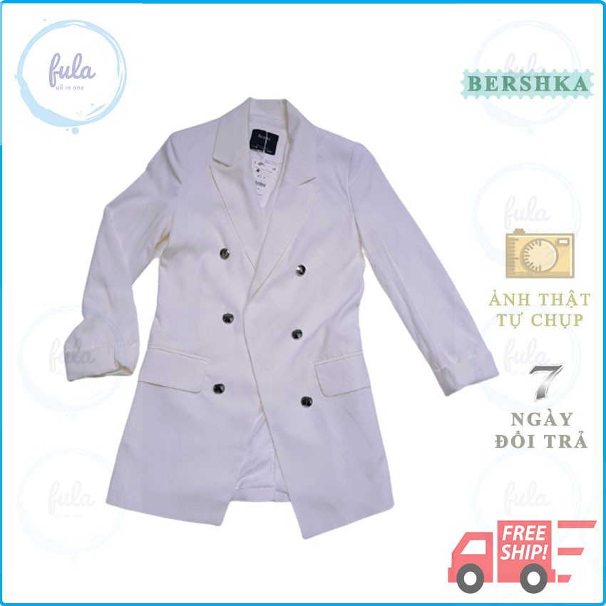 Áo vest nữ Blazer , Áo blazer Bershka màu trắng kem xuất dư , xịn full tem mác chíp . Fula